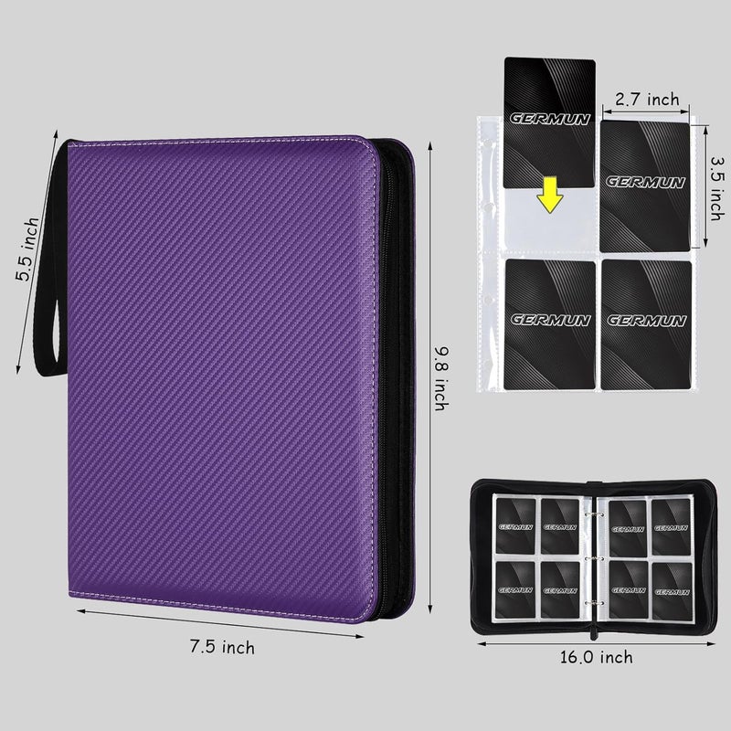 GERMUN 4 Pocket Card Binder, Premium Zip Trading Card Binder, 400 Double Sided Pocket PU Card Collection Binder, Collector Card Album, Card Folder for MTG, TCG, Sports Cards, Game Cards (Purple) - Image 3